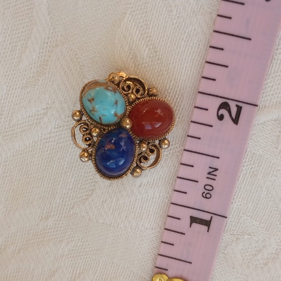 1960s Gold toned, Faux turquoise , Carnelian lapis lazuli Stones Cabochons Glass - Picture 7 of 7